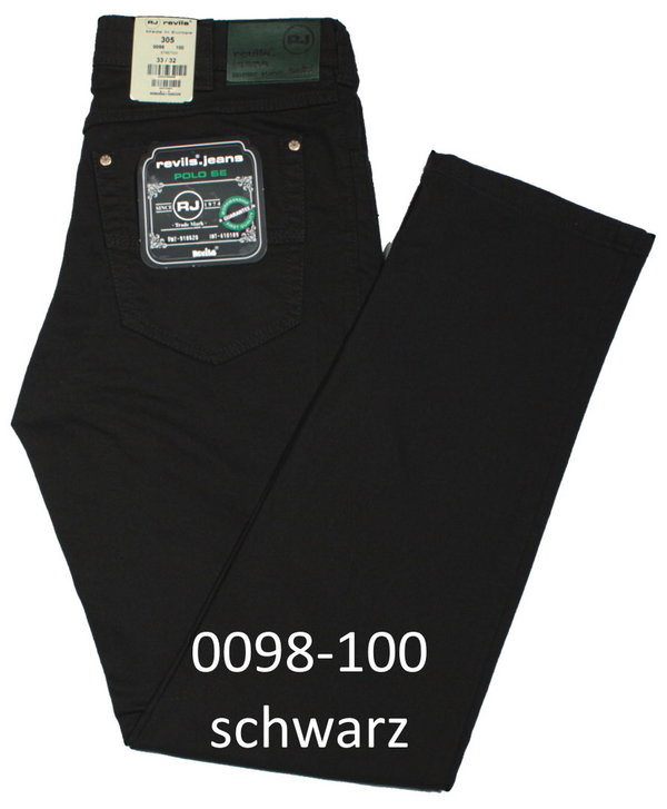REVILS Jeans 305 0098/100 POLO SE SuperStretch tiefschwarz Perma-Black bis W40